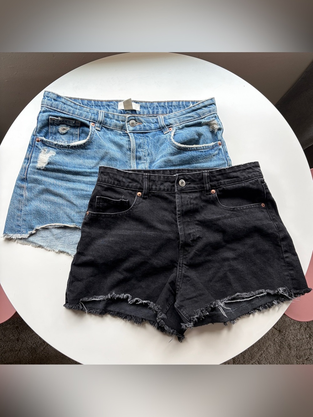 H&M 2 for 1! Black and Light Blue Distressed Denim Shorts Duo - Women's Size 10